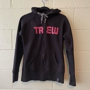 TREW the Hardworking Heavyweight Full Zip Hoodie Black and Pink Size Small